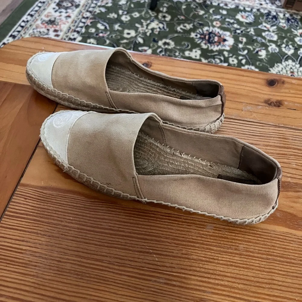 Tory Burch color block flat espadrilles slip on shoes, size 10.5